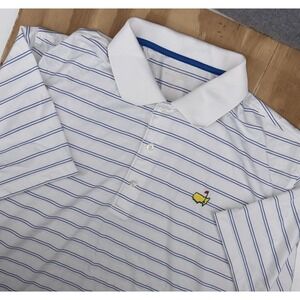 Masters Tech Polo Shirt Mens XL White Blue Striped Golf Performance flaw